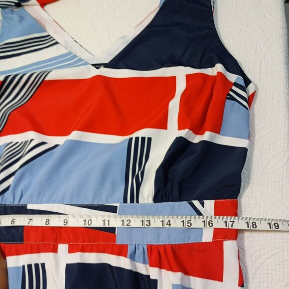 Tommy Hilfiger Womens Sleeveless Geometric Print Dress Midi Size XL - Picture 7 of 10